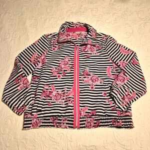 Chico's Zenergy women's size 3 or XL black & white stripe & flowers jacket VGUC